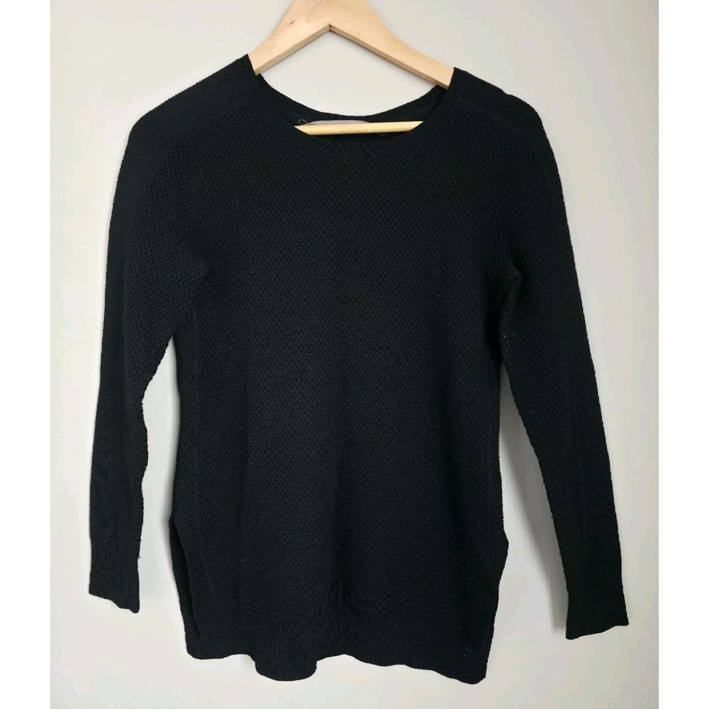 Athleta Black Merino Wool Blend Sweater XS Textured Lightweight Cozy Top - Picture 2 of 10